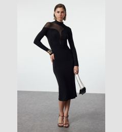 Снимка на Trendyol Black Body-Sit Collar Detailed Knitted Elegant Evening Dress