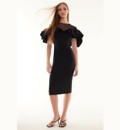 Снимка на Trendyol Black Body-Sitting Woven Collar Detailed Elegant Evening Dress