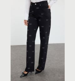 Снимка на Trendyol Black Bow/Ribbon Detailed High Waist Wide Leg Jeans