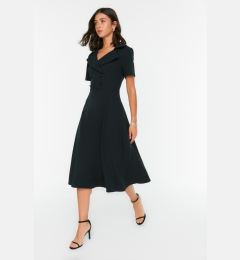 Снимка на Trendyol Black Button Detailed Skater/Belt Opening Midi Woven Dress