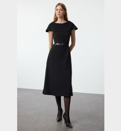 Снимка на Trendyol Black Cape Look Skater/Waist Open Midi Woven Dress