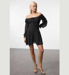 Снимка на Trendyol Black Carmen Collar Lined Chiffon Short Dress