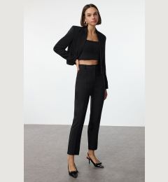 Снимка на Trendyol Black Cigarette Pattern Ribbed Woven Fabric Trousers