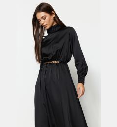 Снимка на Trendyol Black Collar and Cuff Draped Detail Belted Woven Evening Dress