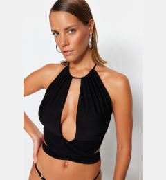 Снимка на Trendyol Black Crop Knitted Tie Blouse