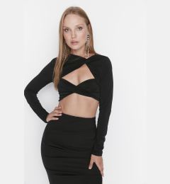 Снимка на Trendyol Black Crop Lined Window/Cut Out Detail Blouse