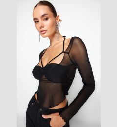 Снимка на Trendyol Black Cut Out/Window Detailed Tulle Blouse