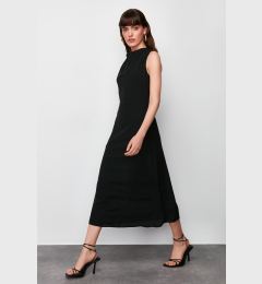 Снимка на Trendyol Black Degaje Collar Skirt Cut Detail Midi Woven Dress