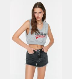 Снимка на Trendyol Black Denim Shorts with Tasseled Legs