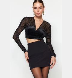 Снимка на Trendyol Black Draped Velvet Tulle Blouse