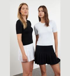 Снимка на Trendyol Black-Ecru Basic Short Sleeve Double Pack Knitwear Thin Blouse