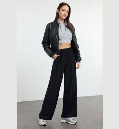 Снимка на Trendyol Black Elastic Waist Flowy Fabric Trousers