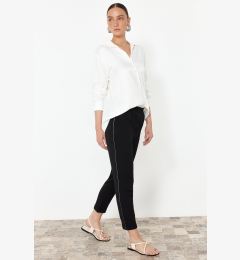 Снимка на Trendyol Black Elastic Waist Linen Look Woven Trousers with Glitter Stripes on the Side