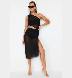 Снимка на Trendyol Black Fitted Maxi Knitted Cut Out/Window Mesh One-Shoulder Beach Dress