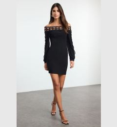 Снимка на Trendyol Black Fitted Neck and Sleeve Detail Knitted Dress