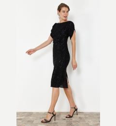 Снимка на Trendyol Black Fitted Shiny Knitted Sequin Elegant Evening Dress