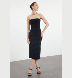 Снимка на Trendyol Black Fitted Stone Printed Knitted Chic Evening Dress