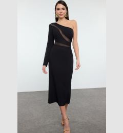 Снимка на Trendyol Black Fitted Transparent Detailed Single Sleeve Woven Dress