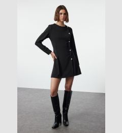 Снимка на Trendyol Black Fitted/Body-Smooth Button Detailed Crew Neck Mini Woven Dress