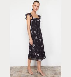 Снимка на Trendyol Black Floral A-Line Sleeves Flounce Midi Woven Dress