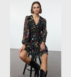 Снимка на Trendyol Black Floral Patterned Mini Woven Dress with Waist Opening Skirt and Gipe Detail