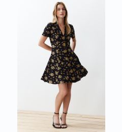 Снимка на Trendyol Black Floral Patterned Mini Woven Shirt Dress