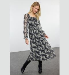 Снимка на Trendyol Black Floral Patterned Skater/Waist Open Maxi Woven Chiffon Lined Dress