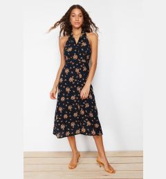 Снимка на Trendyol Black Floral Shirt Collar Viscose Midi Woven Dress