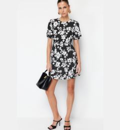 Снимка на Trendyol Black Floral Skater/Belt Opening Back Detail Mini Woven Dress