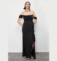 Снимка на Trendyol Black Flounce Woven Satin Long Evening Evening Dress