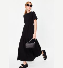 Снимка на Trendyol Black Gathered Short Sleeve Knitted Maxi Dress