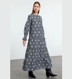 Снимка на Trendyol Black Gingham Floral Printed Elastic Sleeve Detailed Woven Dress