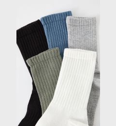 Снимка на Trendyol Black-Gray-White-Petrol-Khaki Unisex 5-Pack Cotton Textured Ankle-Long Socks