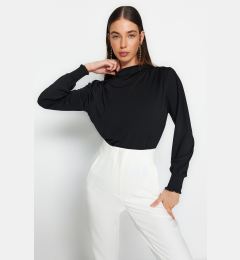 Снимка на Trendyol Black High Collar Regular Fit Gipe Detailed Flexible Knitted Blouse