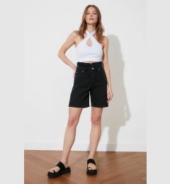 Снимка на Trendyol Black High Waist Denim Shorts with Pleated Waist