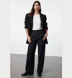 Снимка на Trendyol Black High Waist Wide Leg Striped Woven Trousers