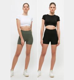 Снимка на Trendyol Black-Khaki 2-Pack Restorer Knitted Sports Shorts/Short Leggings