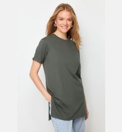 Снимка на Trendyol Black-Khaki 2-Pack Slit Detailed Crew Neck Short Sleeve Basic Knitted T-Shirt