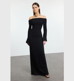 Снимка на Trendyol Black Knitted Carmen Neckline Long Stylish Evening Dress