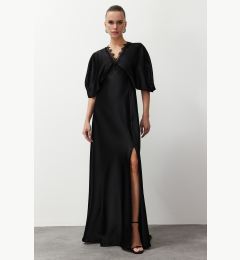 Снимка на Trendyol Black Lace Detailed Woven Satin Long Evening Evening Dress