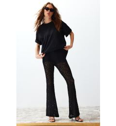 Снимка на Trendyol Black Lace Flare / Flare Leg Stretch Knitted Trousers