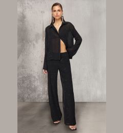 Снимка на Trendyol Black Lined Shiny Woven Chiffon Trousers