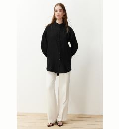 Снимка на Trendyol Black Linen Aerobin Oversize Woven Shirt