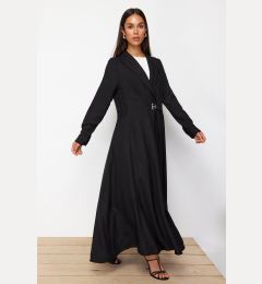 Снимка на Trendyol Black Linen Look Woven Dress with Belt Detail on the Front