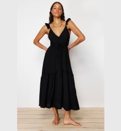 Снимка на Trendyol Black Maxi Woven Ruffle Beach Dress