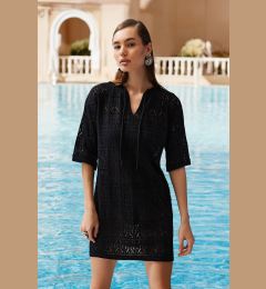 Снимка на Trendyol Black Mini Knitwear Tie-Up Beach Dress