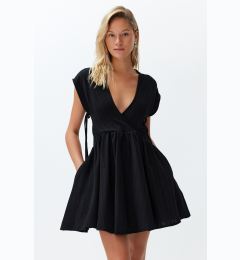 Снимка на Trendyol Black Mini Woven Cut Out/Window Linen-blend Beach Dress