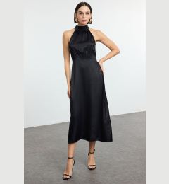 Снимка на Trendyol Black More Sustainable A-Line Jacquard Satin Midi Woven Dress