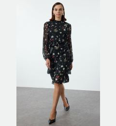 Снимка на Trendyol Black-Multicolored Floral Skater Ruffle Midi Woven Winter Dress