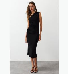 Снимка на Trendyol Black One Shoulder Draped Fitted Flexible Knitted Midi Pencil Dress